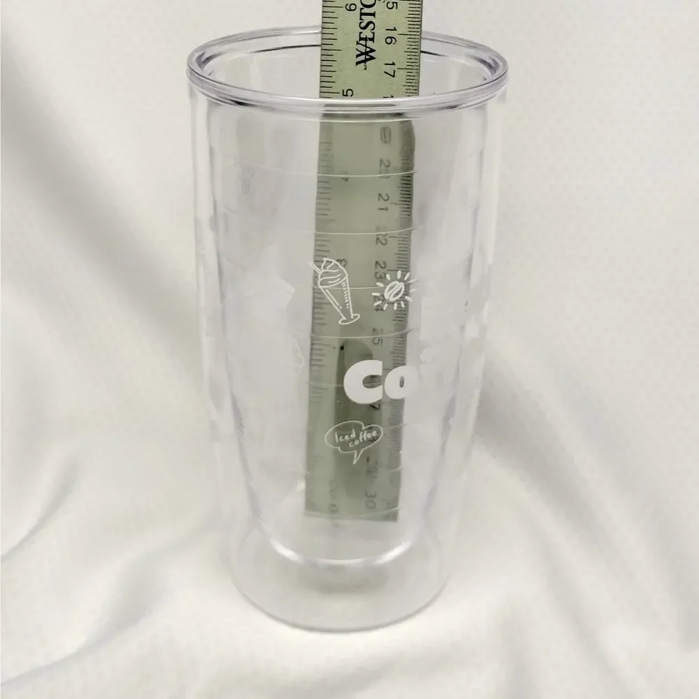 Javvy Better Coffee Club Tumbler 16oz Clear Black Lid Double Wall Iced Drink Cup
